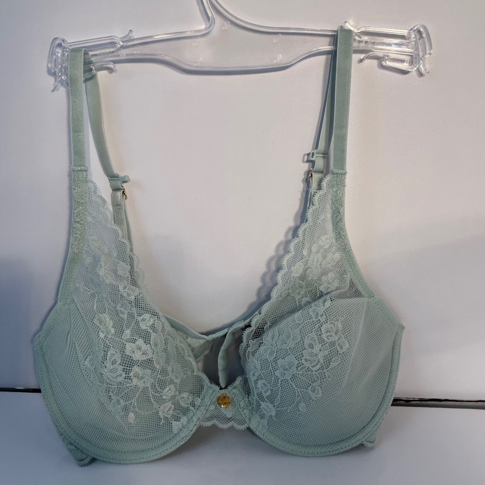 Natori Sage Green Lace Trim‎ Underwire Balconette Bra 32C - Picture 4 of 11